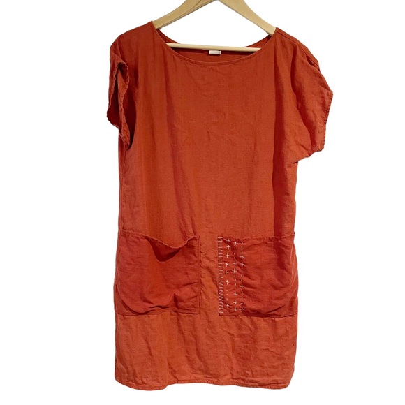 zl Dresses Zl Orange Linen Shirt Dress Pockets Poshmark